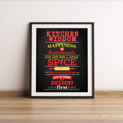 Kitchen Wisdom Funny Kitchen Sign -11 x 14" Rustic Farmhouse Wall Art Print-Ready to Frame. Typographic Design. Humorous Home-Kitchen-Dining Room Decor. Fun, Inspirational Life Lessons. Great Gift!