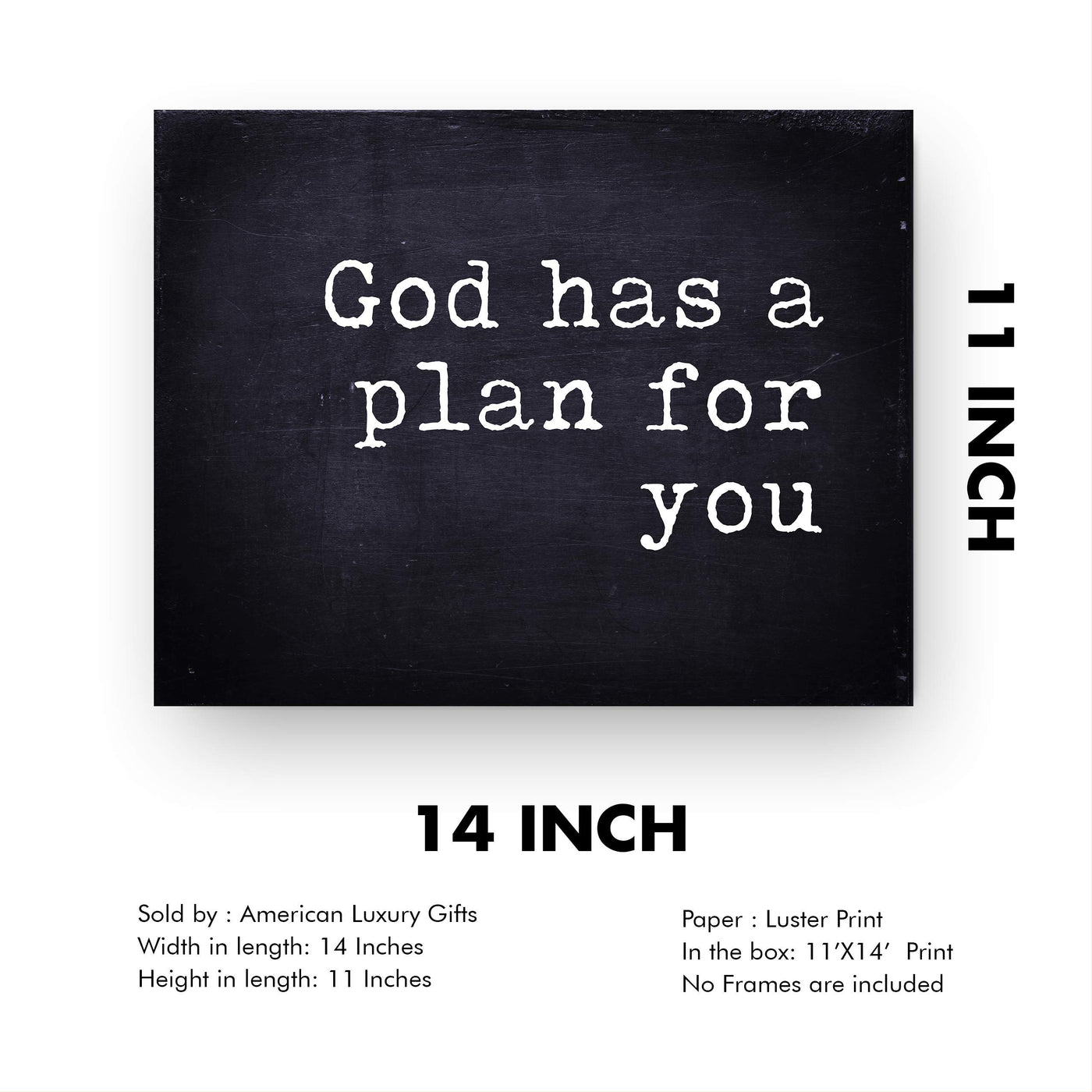 ?God Has A Plan For You" Inspirational Christian Wall Art -14 x 11" Typographic Replica Distressed Print-Ready to Frame. Motivational Home-Office-Farmhouse-Church Decor. Great Gift of Faith!