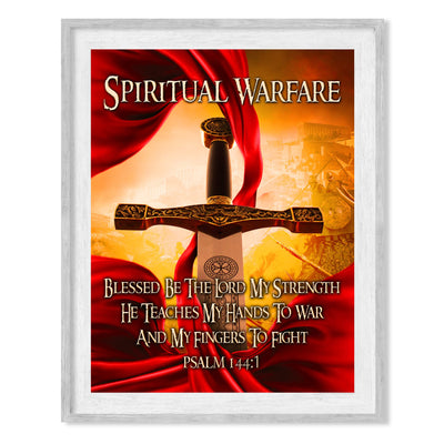 Spiritual Warfare-Blessed Be the Lord Bible Verse Wall Art -8x10" Motivational Christian Sword Picture Print-Ready to Frame. Home-Office-Sunday School-Church Decor. Great Gift of Faith! Psalm 144:1