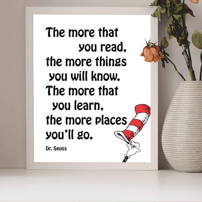 Dr. Seuss Quotes Wall Art-“The More You Read-More Things You'll Know”-8 x 10"