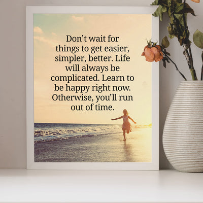 Don't Wait for Easier Motivational Beach Wall Art Decor -8 x 10" Inspirational Ocean Sunset Print -Ready to Frame. Home-Office-Cabin-School & Coastal Themed Decor. Great Gift of Motivation!