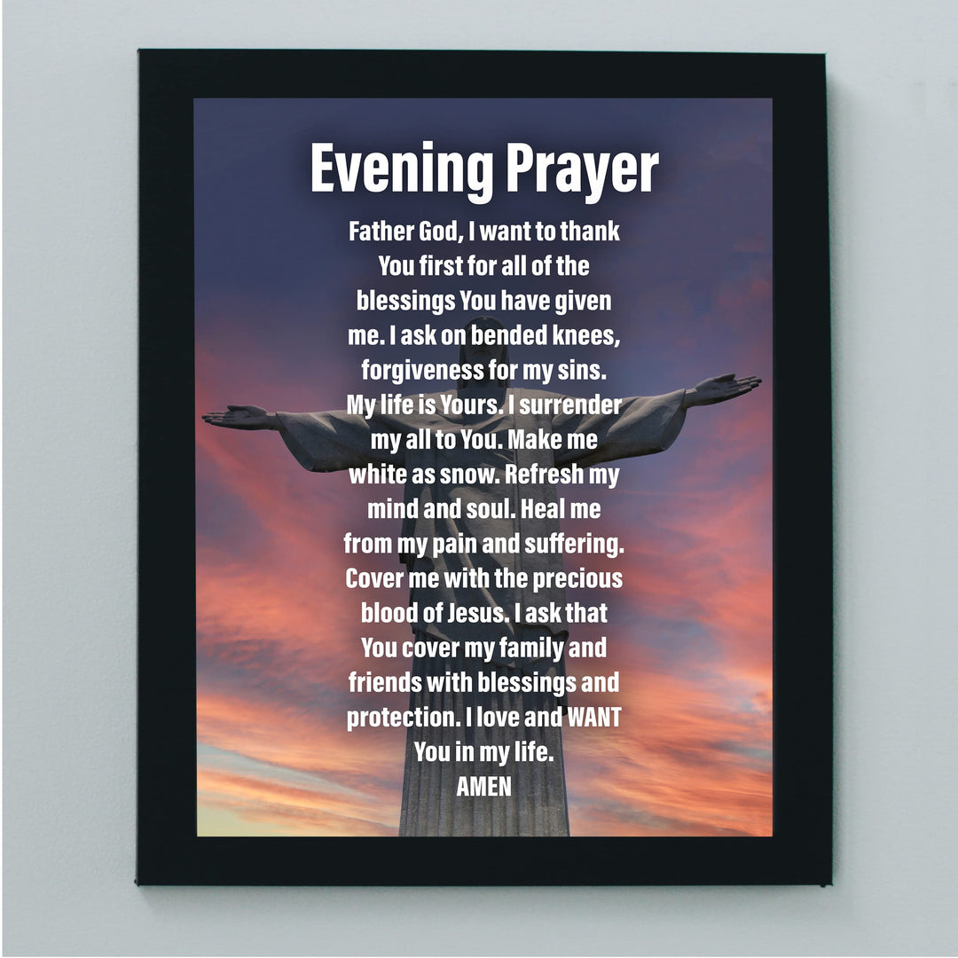 Evening Prayer- Inspirational Christian Wall Art -8 x 10" Motivational Christ the Redeemer Statue Picture Print -Ready to Frame. Home- Church- Office Decor &amp; Religious Gifts. Great Prayer of Faith!