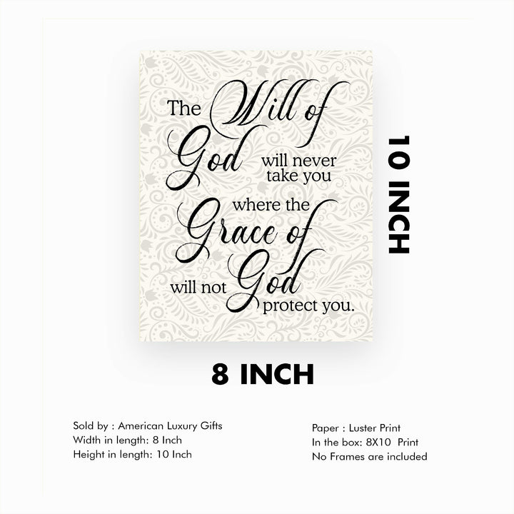 Never Take You Where Grace of God Will Not Protect You Inspirational Quotes Wall Art -8 x 10" Floral Christian Poster Print-Ready to Frame. Positive Home-Office-Church Decor. Great Gift of Faith!