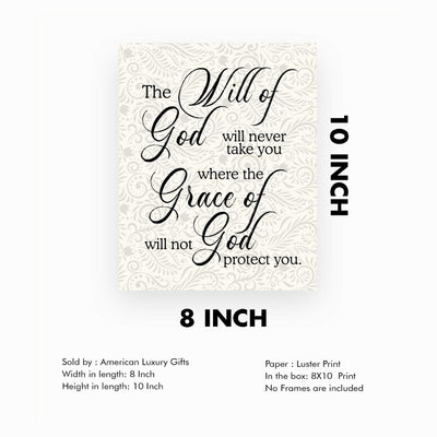 Never Take You Where Grace of God Will Not Protect You Inspirational Quotes Wall Art -8 x 10" Floral Christian Poster Print-Ready to Frame. Positive Home-Office-Church Decor. Great Gift of Faith!