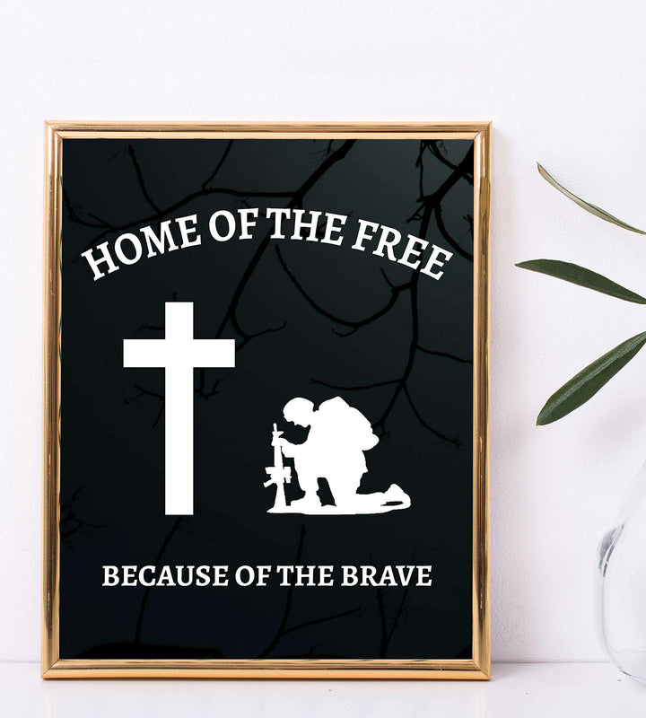 Home of the Free, Because of the Brave- 8 x10" Patriotic Wall Decor Print-Ready To Frame. USA Military Silhouette Poster-Decor for Home-Office-Shop-Restaurants. Show Your Gratitude For Our Veterans.