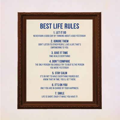 "Best Life Rules" Inspirational Quotes Wall Sign -11 x 14" Motivational Poster Print -Ready to Frame. Modern Typographic Design. Positive Home-Office-Classroom Decor. Great Lessons!