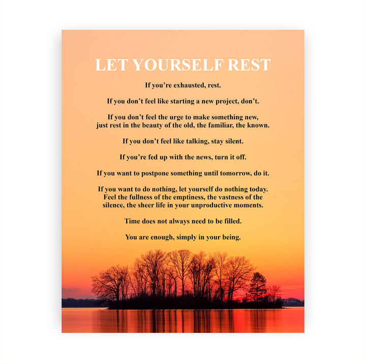 Let Yourself Rest Inspirational Quotes Wall Art -8 x 10" Peaceful Lake Sunset Photo Print -Ready to Frame. Motivational Decoration for Home-Office-Cabin-Lodge Decor. Great Gift for Inspiration!