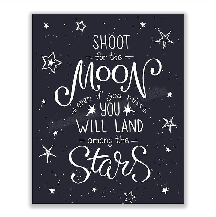 "Shoot for the Moon-You Will Land Among the Stars"-Inspirational Quotes Wall Art-8 x 10"
