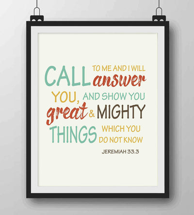 ?Call To Me & I Will Show You Great & Mighty Things?-Jeremiah 33:3 Bible Verse Wall Art-8 x 10" Modern Scripture Print-Ready to Frame. Home-Office-Church-School D?cor. Perfect Gift to Inspire Faith!