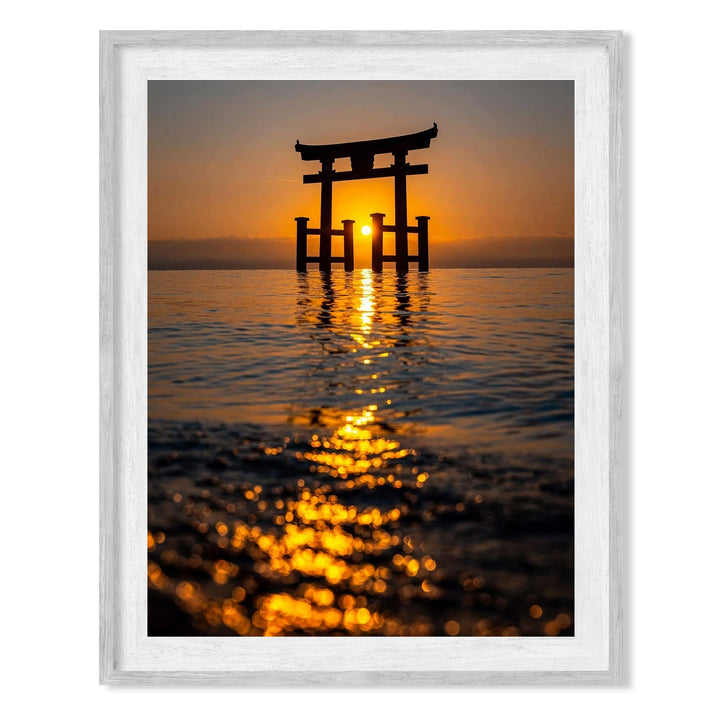 Shinto Shrine Inspirational Wall Art -8 x 10" Peaceful Beach Sunset Picture Print -Ready to Frame. Inspiring Decor for Home-Office-Studio-School-Ocean Themes. Great Zen Gift for Motivation!