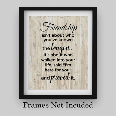 Friendship Isn't About Who You've Known Longest Inspirational Friendship Sign -8 x 10" Typographic Wall Art Print-Ready to Frame. Home-Office-School-Dorm Decor. Great Gift for All Friends & BFF's!