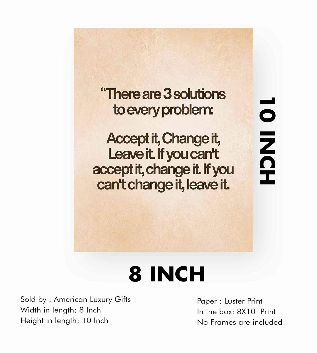 There Are Three Solutions To Every Problem Motivational Quotes Wall Art -8x10" Modern Typographic Poster Print-Ready to Frame. Inspirational Home-Office-Classroom-Gym Decor. Great Advice for All!