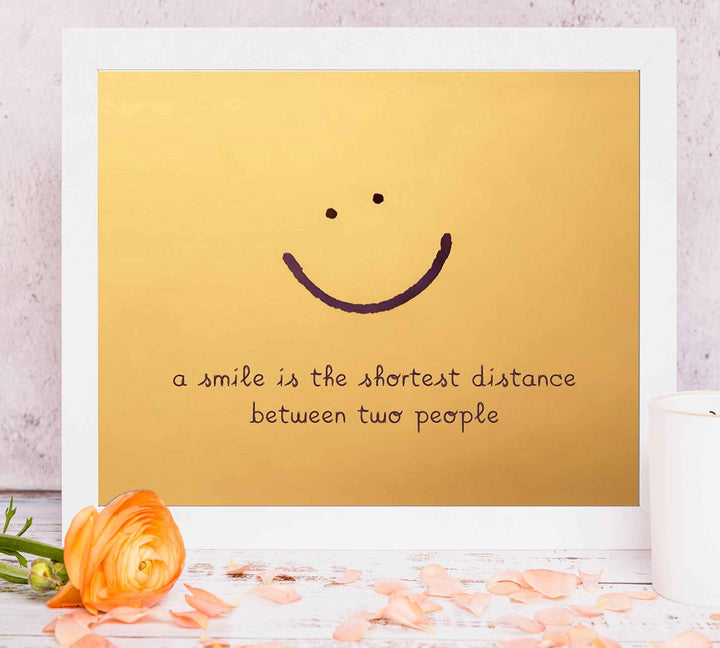 A Smile Is Shortest Distance Between Two People Inspirational Quotes Wall Decor -10 x 8" Distressed Art Print with Smiley Face-Ready to Frame. Home-Office-Desk-School Decor. Great Positive Sign!