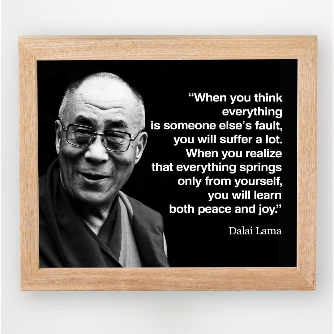 Dalai Lama-"You Will Learn Both Peace &amp; Joy"-Spiritual Quotes Wall Art -8 x 10" Typographic Portrait Print-Ready to Frame. Inspirational Home-Studio-Office-Zen Decor. Perfect Life Lesson for All!