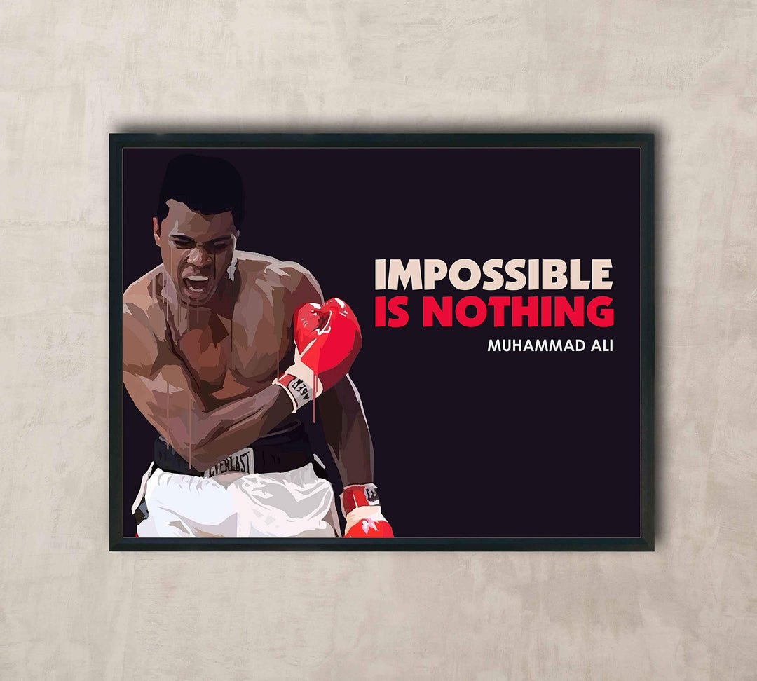 Muhammad Ali Quotes Wall Art-"Impossible Is Nothing"-10x8" Vintage Artwork Boxing Photo. Motivational Poster Print-Ready to Frame. Inspirational Home-Gym-Office-Man Cave Decor. Great for Boxing Fans!