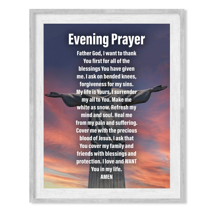 Evening Prayer- Inspirational Christian Wall Art -8 x 10" Motivational Christ the Redeemer Statue Picture Print -Ready to Frame. Home- Church- Office Decor &amp; Religious Gifts. Great Prayer of Faith!