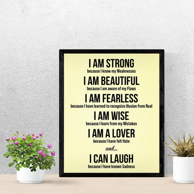 I Am Strong Because I Know My Weaknesses Motivational Quotes Wall Sign -11 x 14" Modern Inspirational Art Print -Ready to Frame. Great for Home-Office-Classroom Decor. Perfect Life Lessons for All!