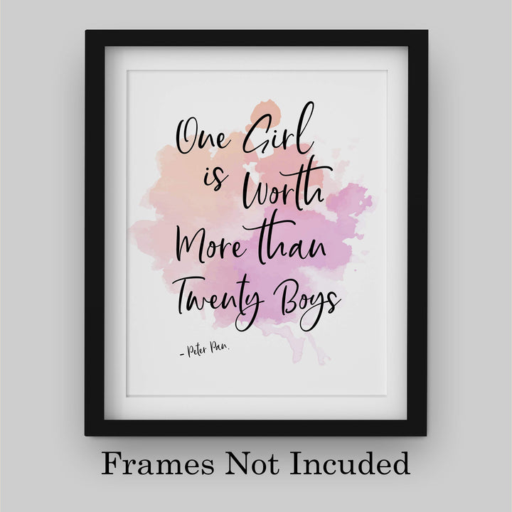 Peter Pan Quotes Wall Art-"One Girl Is Worth Twenty Boys" -8 x 10" Inspirational Typographic Art Print-Ready to Frame. Perfect Decor for Home-Bedroom-Nursery. Great Gift for All Disney Fans!