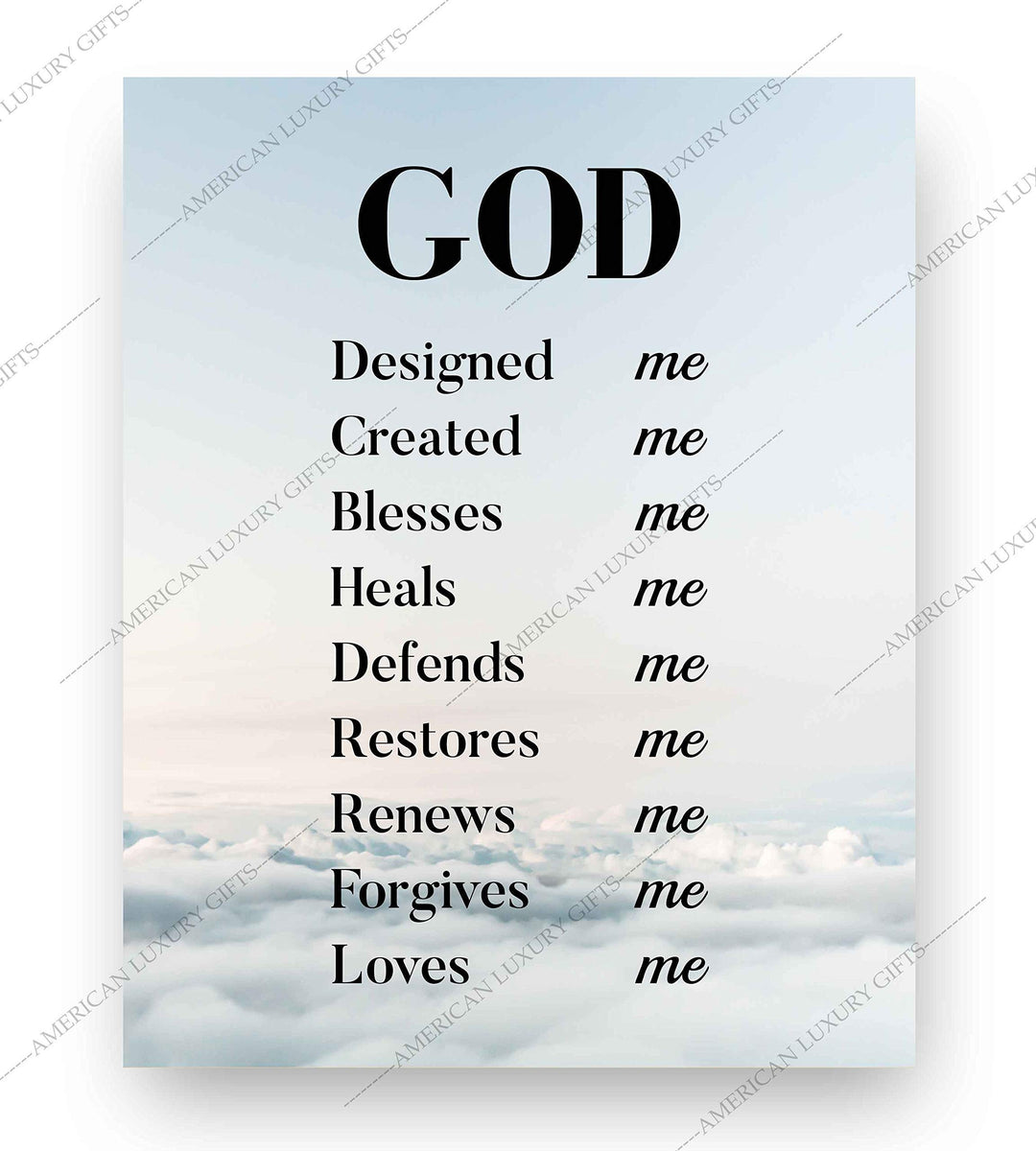 God Created-Blesses-Restores-Loves Me-Spiritual Wall Art-8 x 10" Modern Typographic Poster Print-Ready to Frame. Inspirational Home-Office-Church D?cor. Great Christian Gift of God&