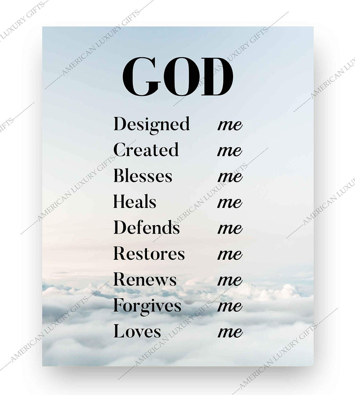 God Created-Blesses-Restores-Loves Me-Spiritual Wall Art-8 x 10" Modern Typographic Poster Print-Ready to Frame. Inspirational Home-Office-Church D?cor. Great Christian Gift of God&