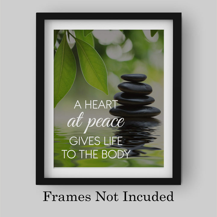 A Heart at Peace Gives Life to the Body Spiritual Quotes Wall Art-8 x 10" Peaceful Waters Photo Print-Ready to Frame. Modern Typographic Design. Home-Office-Yoga Studio-Dorm Decor! Great Zen Gift!
