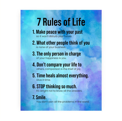 7 Rules of Life - Smile Inspirational Quotes Wall Sign -8 x 10" Motivational Poster Print -Ready to Frame. Modern Typographic Design. Positive Home-Office-School Decor. Perfect Life Lessons!