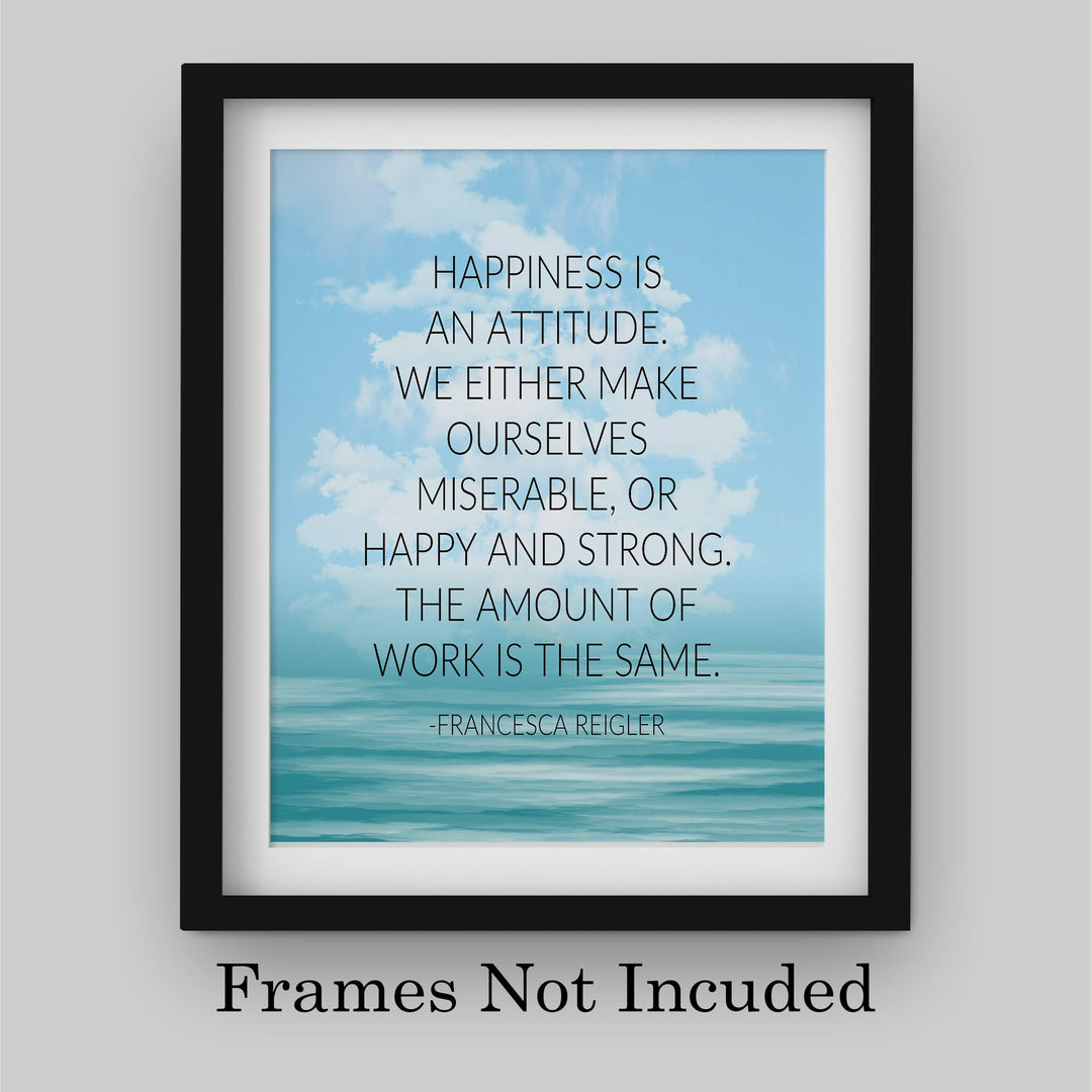 Happiness Is An Attitude-Inspirational Quotes Wall Art-8 x 10" Modern Typographic Print-Ready to Frame. Positive Quote by Francesca Reigler. Home-Office-School-Dorm Decor. Great Gift &amp; Life Lesson!