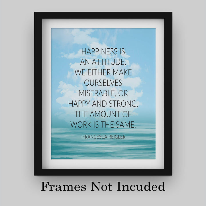Happiness Is An Attitude-Inspirational Quotes Wall Art-8 x 10" Modern Typographic Print-Ready to Frame. Positive Quote by Francesca Reigler. Home-Office-School-Dorm Decor. Great Gift &amp; Life Lesson!
