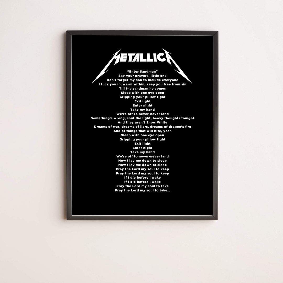 Metallica-"Enter Sandman" Song Lyrics Wall Art-11 x 14" Typographic Music Print-Ready to Frame. Vintage Home-Office-Studio-Bar-Cave Decor. Perfect Gift for Metallica &amp; All Rock Music Fans!