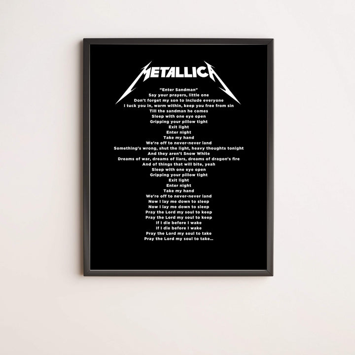 Metallica-"Enter Sandman" Song Lyrics Wall Art-11 x 14" Typographic Music Print-Ready to Frame. Vintage Home-Office-Studio-Bar-Cave Decor. Perfect Gift for Metallica &amp; All Rock Music Fans!