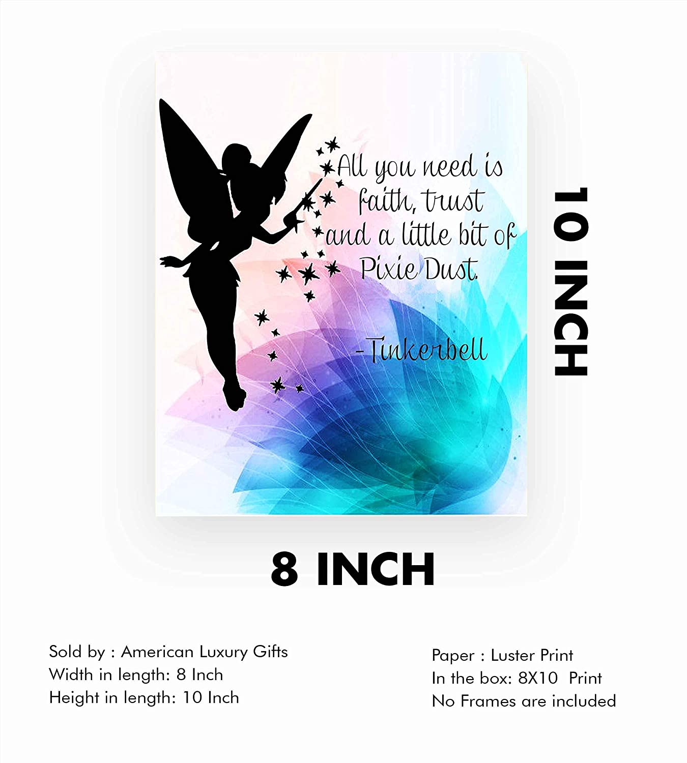 Tinkerbell Quotes-"Faith, Trust, & Pixie Dust"-8 x 10"