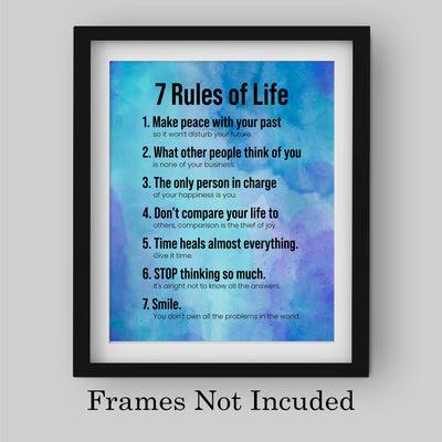 7 Rules of Life - Smile Inspirational Quotes Wall Sign -8 x 10" Motivational Poster Print -Ready to Frame. Modern Typographic Design. Positive Home-Office-School Decor. Perfect Life Lessons!