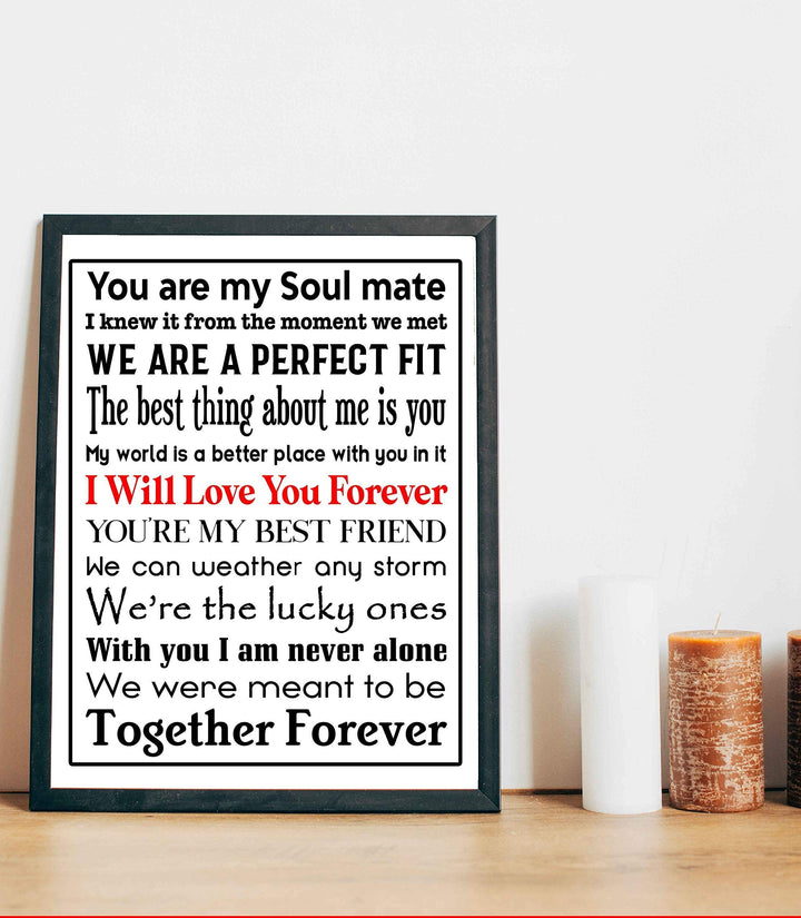 You Are My Soul Mate Love Quotes Wall Art Decor -11 x 14" Inspirational Love &amp; Marriage Poster Print-Ready to Frame. Romantic Gift for Spouse-Partner-Newlyweds. Perfect Wedding-Anniversary Present!