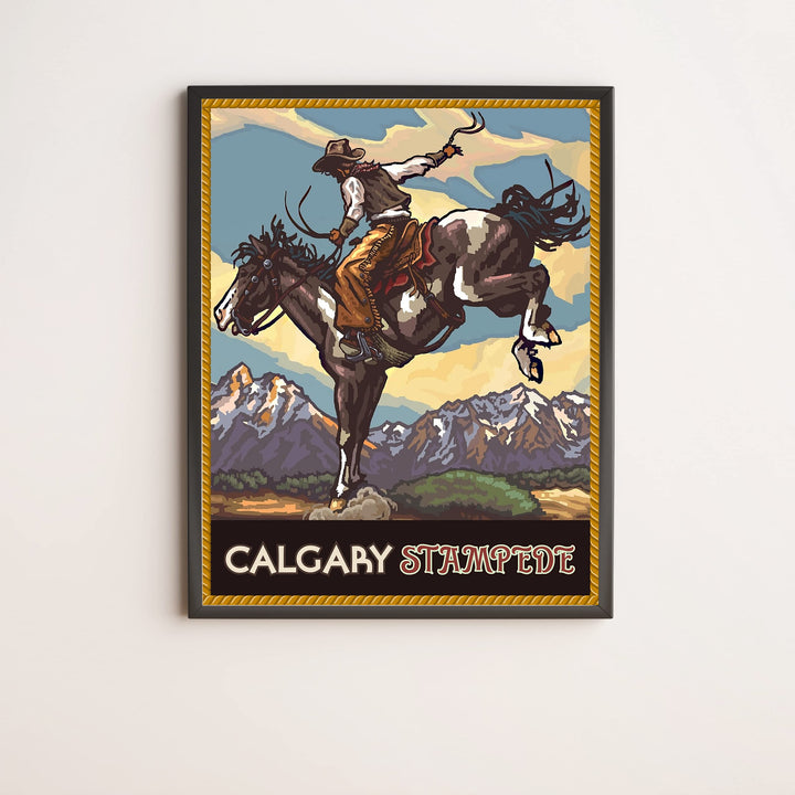 "Calgary Stampede" Cowboy Riding Horse Wall Art Sign -8 x 10" Country Rustic Rodeo Poster Print -Ready to Frame. Home-Office-Farmhouse Decor. Perfect Gift for All Cowboys &amp; Cowgirls!