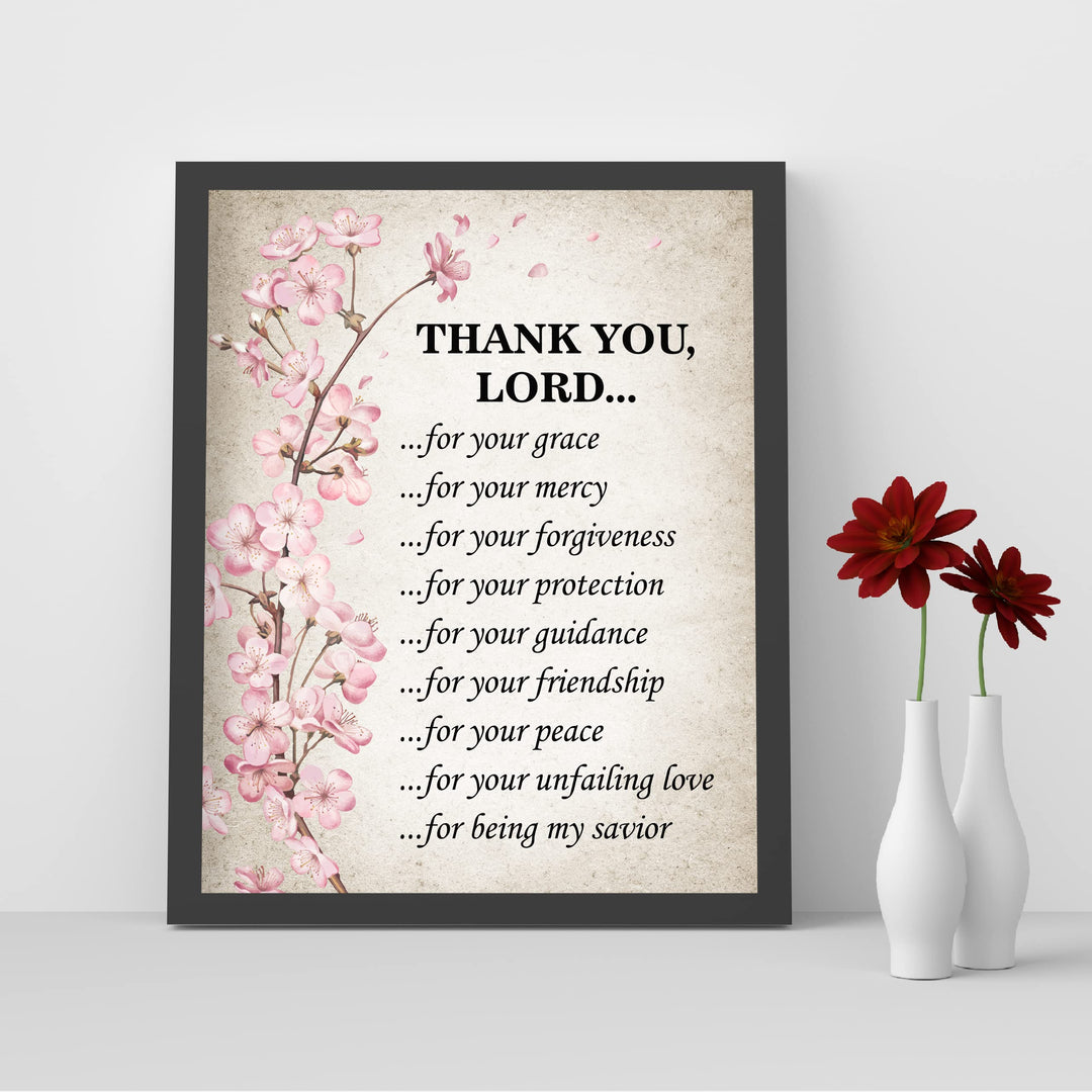 Thank You Lord for Your Grace &amp; Mercy Inspirational Christian Prayer Wall Art Decor -8 x10" Religious Floral Photo Print -Ready to Frame. Motivational Home-Office-Church Decor. Great Gift of Faith!