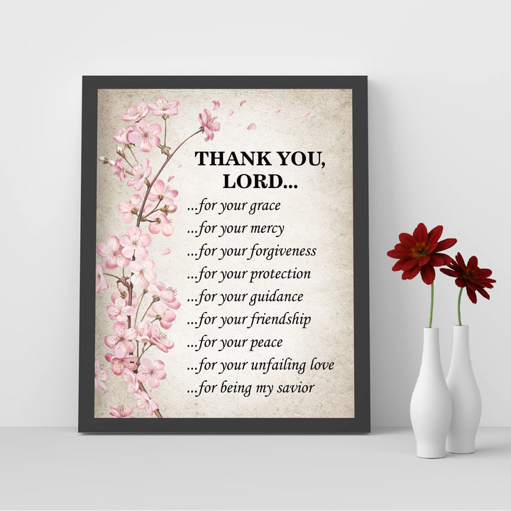 Thank You Lord for Your Grace &amp; Mercy Inspirational Christian Prayer Wall Art Decor -8 x10" Religious Floral Photo Print -Ready to Frame. Motivational Home-Office-Church Decor. Great Gift of Faith!