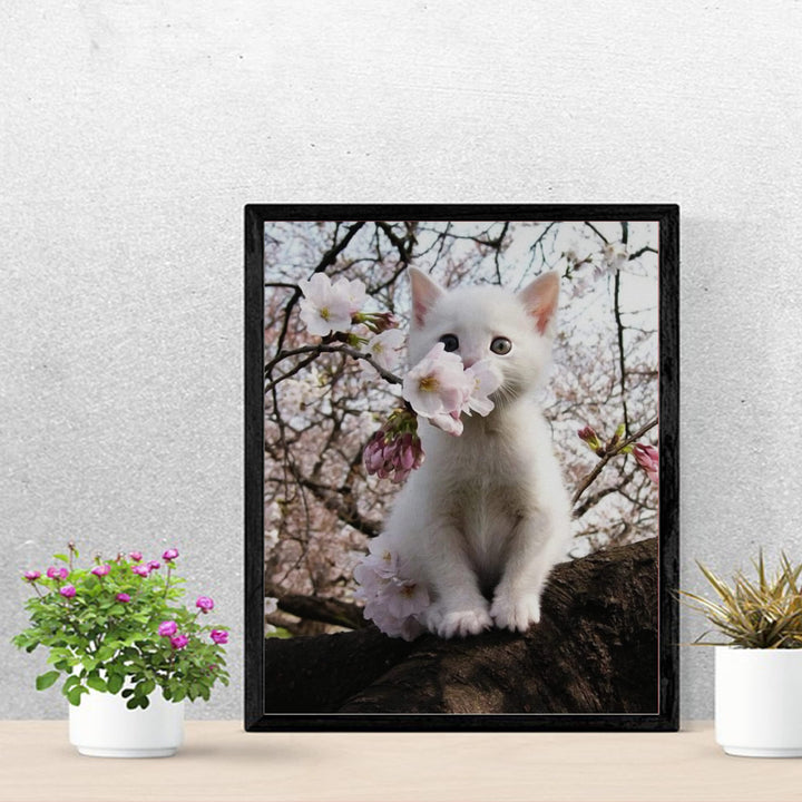 White Kitten in Tree -Inspirational Wall Art -Cute Cat in Floral Tree Photo Print- Ready to Frame. Home-Office-Teen-Girls Bedroom Decor. Perfect Animal, Pet &amp; Cats Themed Wall Decor!
