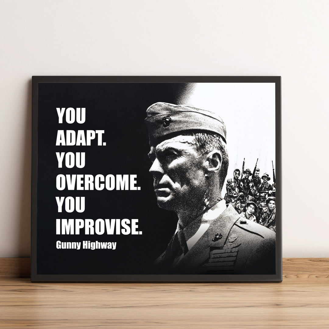You Adapt-Improvise-Overcome Heartbreak Ridge- Movie Poster Print- 8 x 10" Wall Art-Ready to Frame. Western Movies Decor for Home-Office-Cave-Bar. Collectible for Military &amp; Clint Eastwood Fans.
