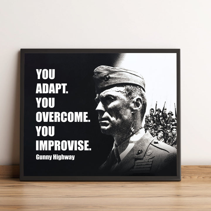 You Adapt-Improvise-Overcome Heartbreak Ridge- Movie Poster Print- 8 x 10" Wall Art-Ready to Frame. Western Movies Decor for Home-Office-Cave-Bar. Collectible for Military &amp; Clint Eastwood Fans.