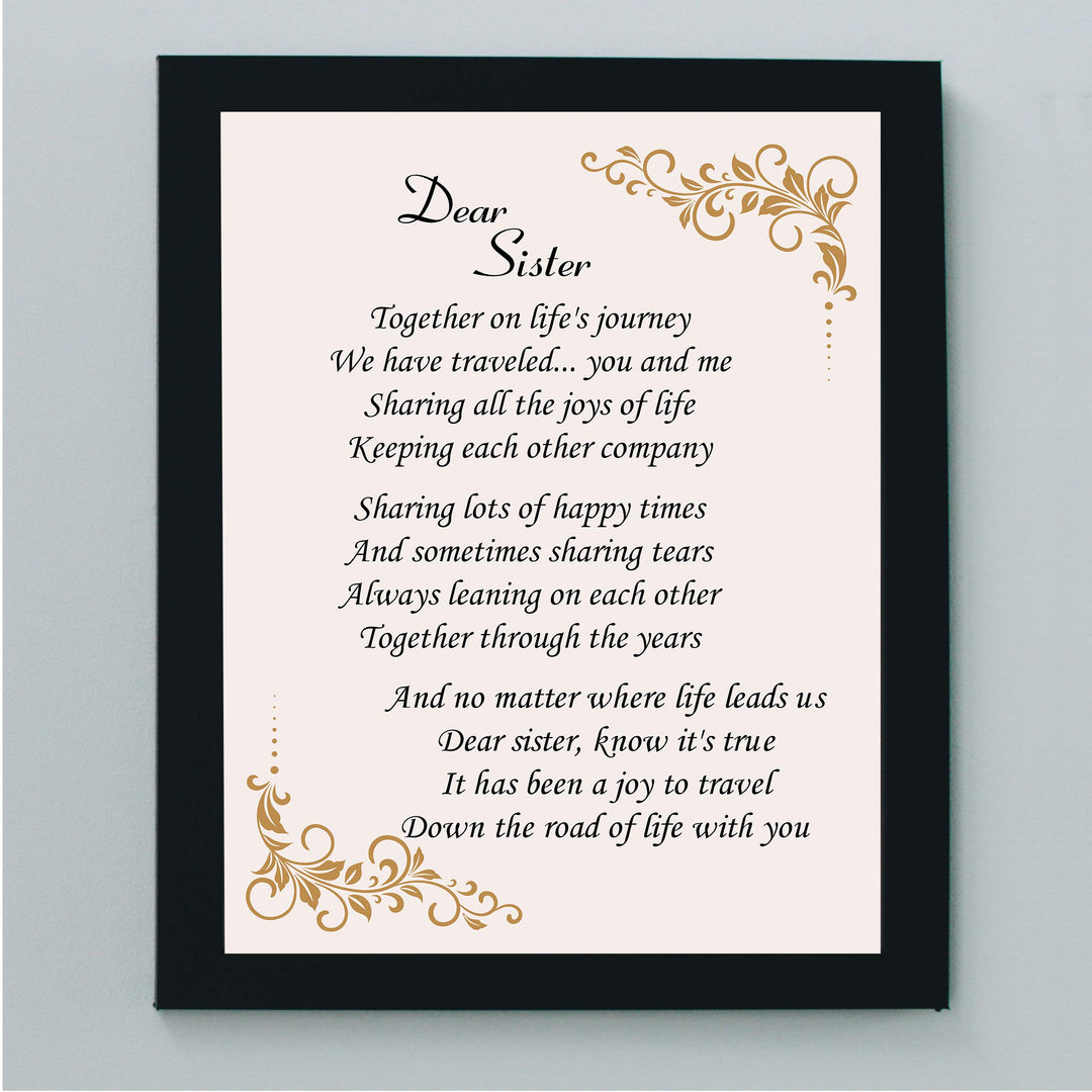 Dear Sister Inspirational Poem Wall Art -8 x 10" -Poetic Poster Print-Ready to Frame. Modern Typographic Design. Perfect Home-Office-Studio Decor. Loving, Keepsake Gift for All Sisters!