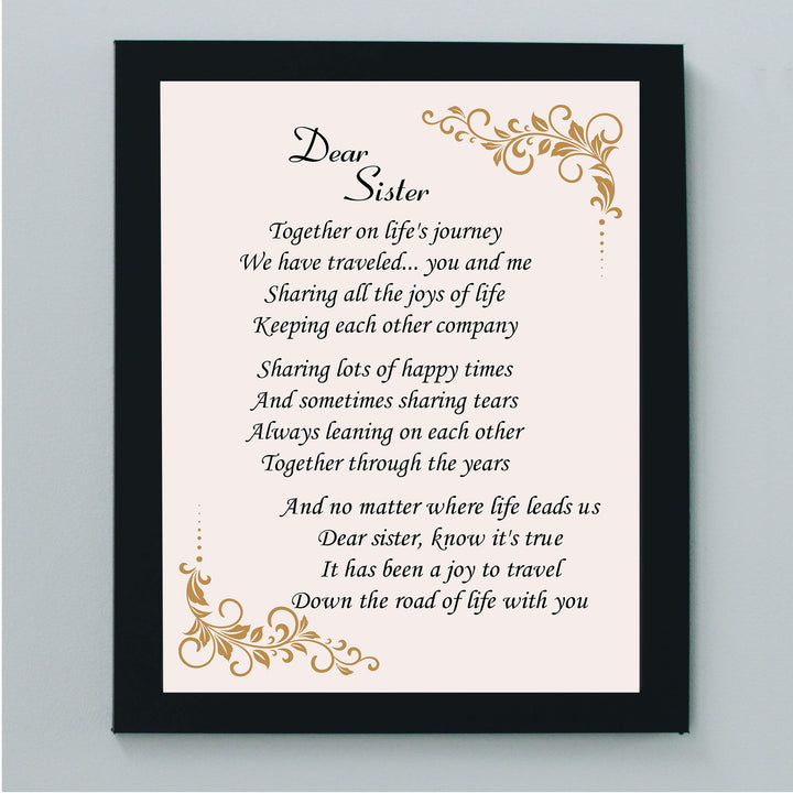 Dear Sister Inspirational Poem Wall Art -8 x 10" -Poetic Poster Print-Ready to Frame. Modern Typographic Design. Perfect Home-Office-Studio Decor. Loving, Keepsake Gift for All Sisters!