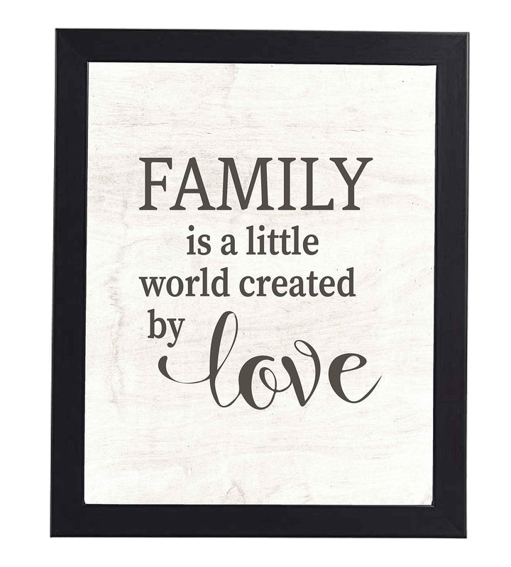 Family Is A Little World Created By Love Inspirational Wall Sign -8 x 10" Rustic Typographic Art Print w/Replica Wood Design-Ready to Frame. Loving Decor for Home-Office-Farmhouse. Great Gift!