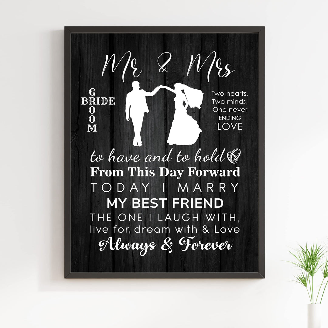 "Mr &amp; Mrs - Always &amp; Forever" Wedding Quotes Wall Art Decor -11 x 14" Inspirational Love &amp; Marriage Print-Ready to Frame. Romantic Wedding &amp; Anniversary Gift for Husband, Wife &amp; Newlyweds