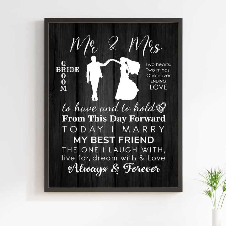 "Mr &amp; Mrs - Always &amp; Forever" Wedding Quotes Wall Art Decor -11 x 14" Inspirational Love &amp; Marriage Print-Ready to Frame. Romantic Wedding &amp; Anniversary Gift for Husband, Wife &amp; Newlyweds