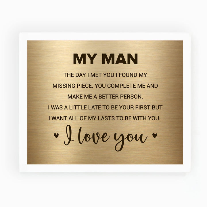 My Man -I Love You-Poetic Wall Art Decor -10 x 8" Love &amp; Marriage Poem Print -Ready to Frame. Romantic Gift for Husband-Partner &amp; All Men! Great Gift for Wedding-Anniversary-Father&