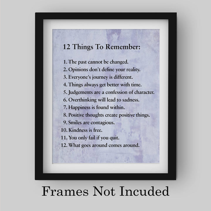 "12 Things To Remember"- Inspirational Wall Art- 8 x 10" Print Wall Decor -Ready to Frame. Modern Typographic Print for Home-Office-School Decor. Great Positive Thinking &amp; Graduation Gift!