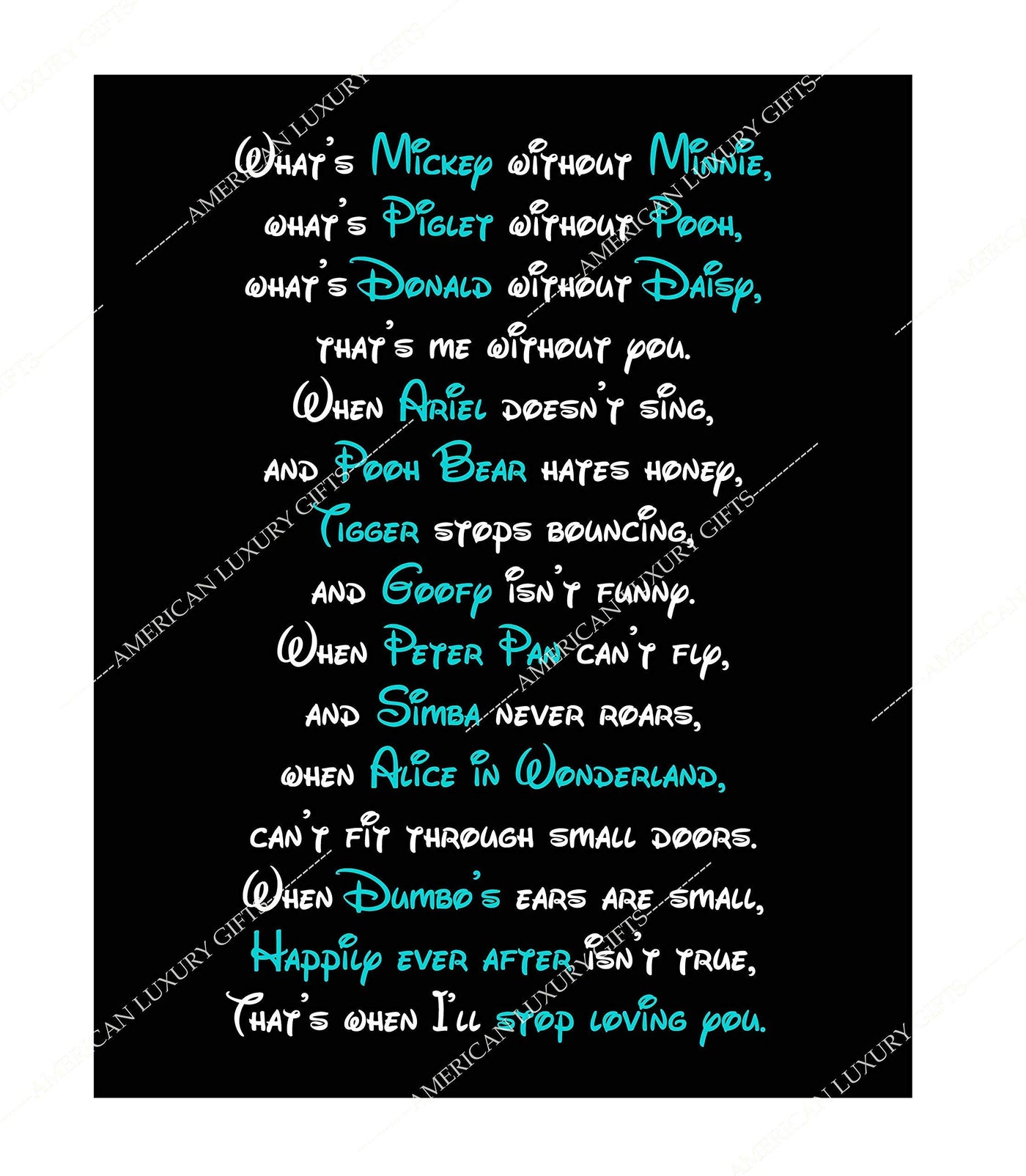 What's Mickey Without Minnie- Love Poem Wall Art Decor -11 x 14" Cute Disney Characters Poetry Print -Ready to Frame. Modern Typographic Design. Romantic Gift for Spouse-Partner-Newlyweds!