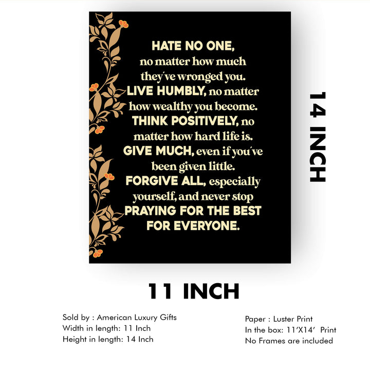 Live Humbly-Think Positively-Inspirational Quotes Wall Art -11 x 14" Rustic Floral Print w/Wood Design-Ready to Frame. Home-Office-School-Positive Decor. Great Life Lessons! Printed on Photo Paper.