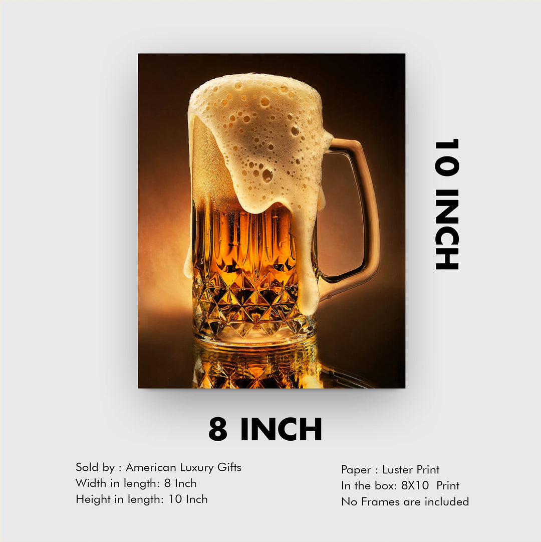 Ice Cold Beer In Stein Fun Bar Sign Decor -8 x 10"-Retro Beer Drinking Picture Print-Ready to Frame. Perfect Decoration for Home-Man Cave-Pub-Dorm-Restaurants. Great Gift for All Alcohol Drinkers!