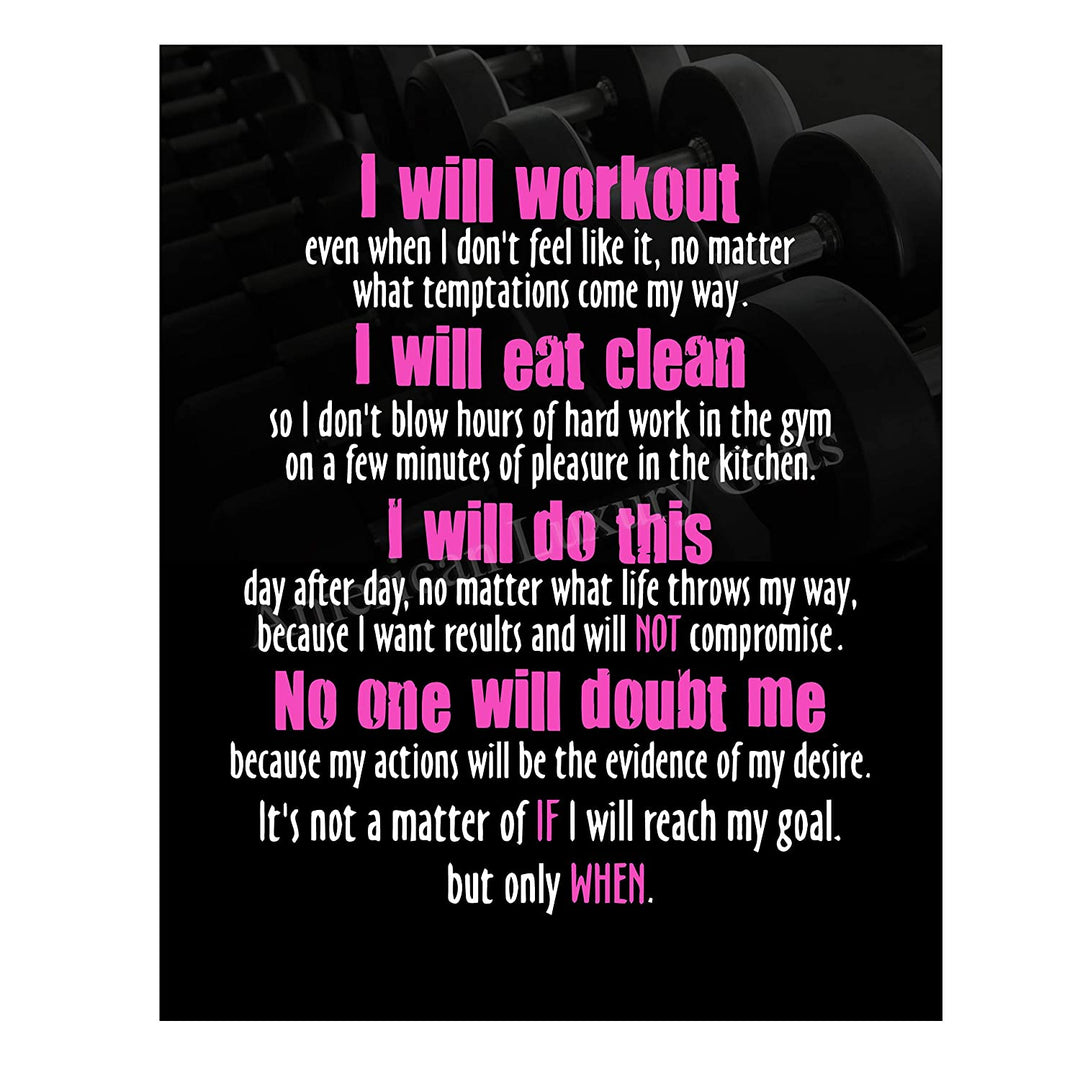 "I Will Workout &amp; Eat Clean" Motivational Quotes Exercise Wall Sign-11 x 14"